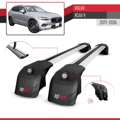 Compatible avec Volvo XC60 II 2017-2026 ACE-2 modèle Barres de Toit Railing Porte-Bagages de Voiture Gris Aluminium Barres