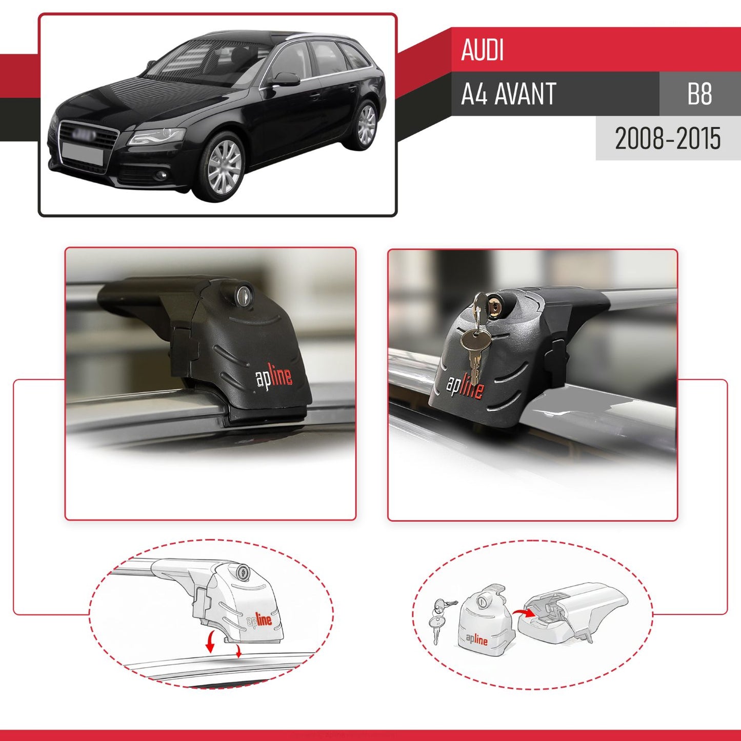 Compatible avec Audi A4 (B8) Avant 2008-2015 ACE-2 modèle Barres de Toit Railing Porte-Bagages de Voiture Gris Aluminium Barres