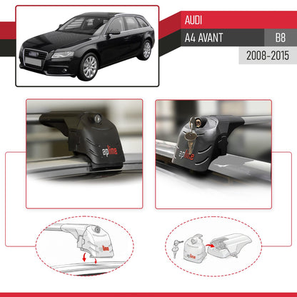 Compatible avec Audi A4 (B8) Avant 2008-2015 ACE-2 modèle Barres de Toit Railing Porte-Bagages de Voiture Gris Aluminium Barres