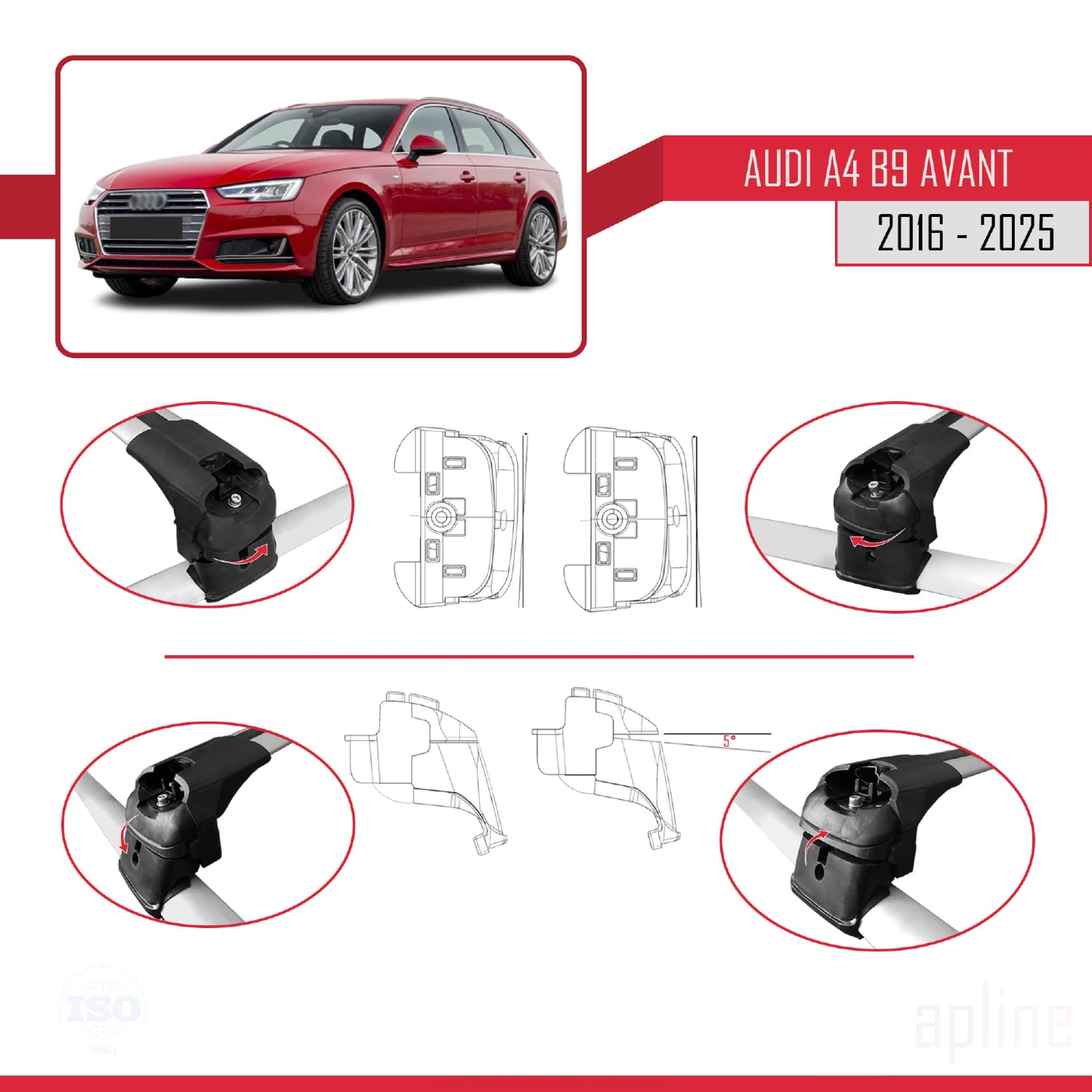 Compatible avec A4 (B9) Avant 2016-2025 ACE-2 Barres de Toit Railing Porte-Bagages de Voiture Gris Aluminium 2 Barres