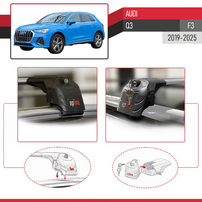 Compatible with Q3 (F3) 2019-2025 ACE-2 Car Roof Rack Cross Bar Grey Aluminium 2 Bars