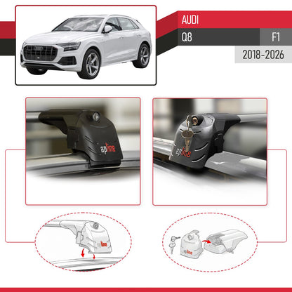 Compatible with Q8 (F1) 2018-2025 ACE-2 Car Roof Rack Cross Bar Grey Aluminium 2 Bars