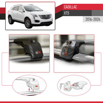Compatible avec Cadillac XT5 2016-2024 ACE-2 modèle Barres de Toit Railing Porte-Bagages de Voiture Gris Aluminium Barres