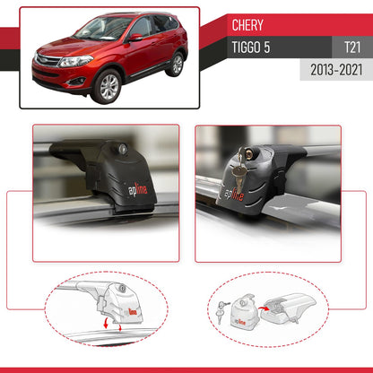 Compatible with Chery Tiggo 5 (T21) 2013-2021 ACE-2 Car Roof Rack Cross Bar Grey Aluminium 2 Bars