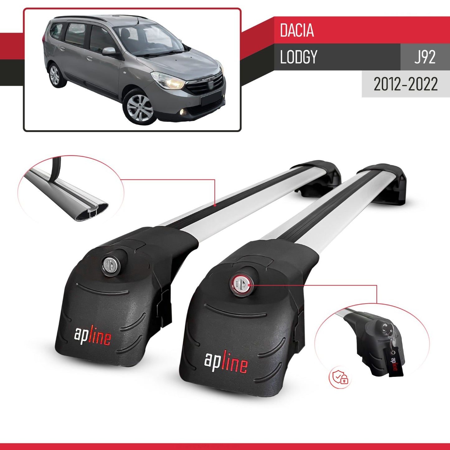 Compatible avec Dacia Lodgy (J92) 2012-2022 ACE-2 modèle Barres de Toit Railing Porte-Bagages de Voiture Gris Aluminium Barres