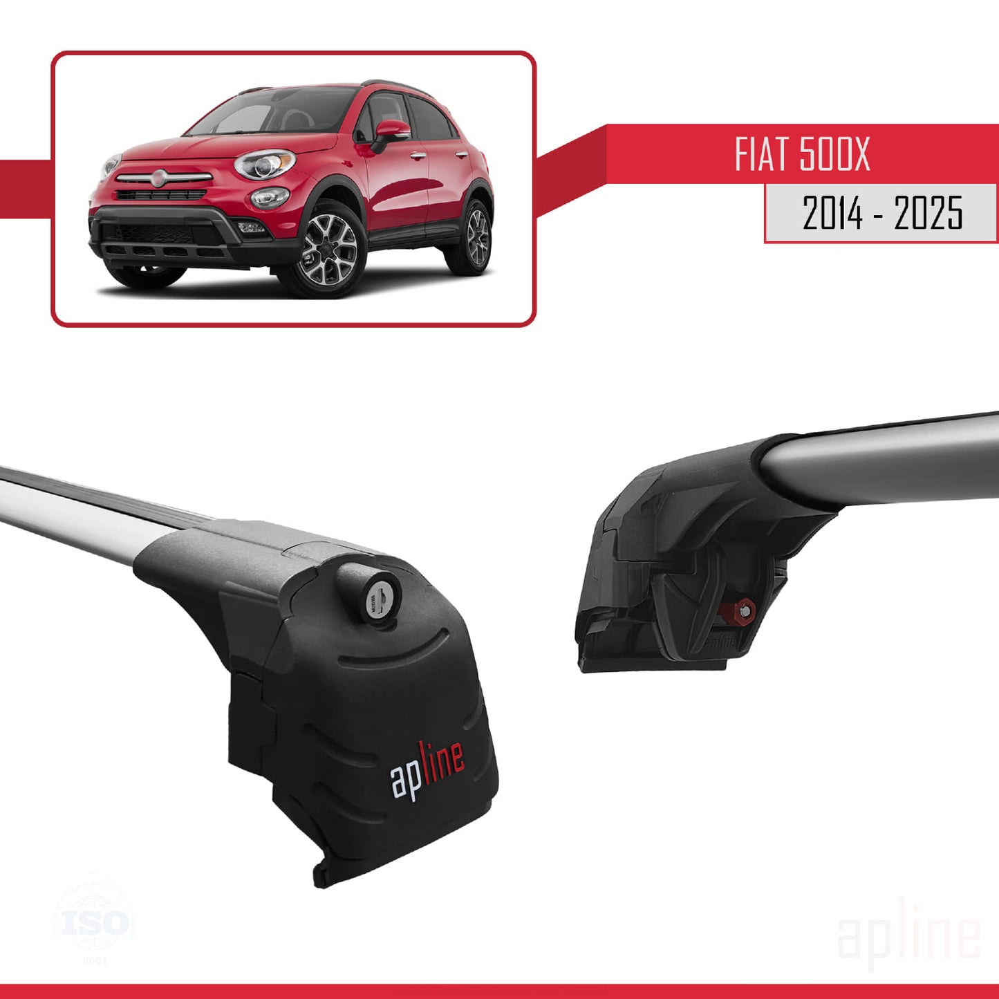 Compatible avec Fiat 500X 2014-2025 ACE-2 Barres de Toit Railing Porte-Bagages de Voiture Gris Aluminium 2 Barres