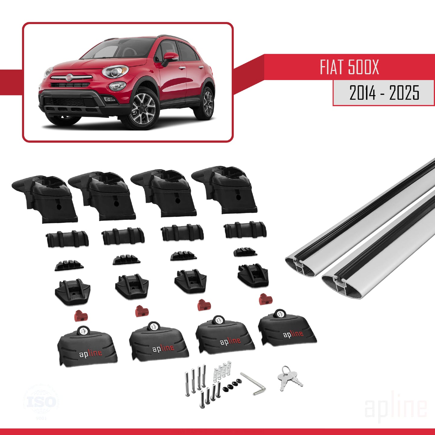 Compatible avec Fiat 500X 2014-2025 ACE-2 Barres de Toit Railing Porte-Bagages de Voiture Gris Aluminium 2 Barres