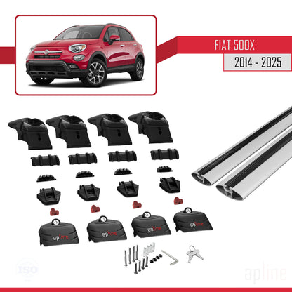 Compatible avec Fiat 500X 2014-2025 ACE-2 Barres de Toit Railing Porte-Bagages de Voiture Gris Aluminium 2 Barres