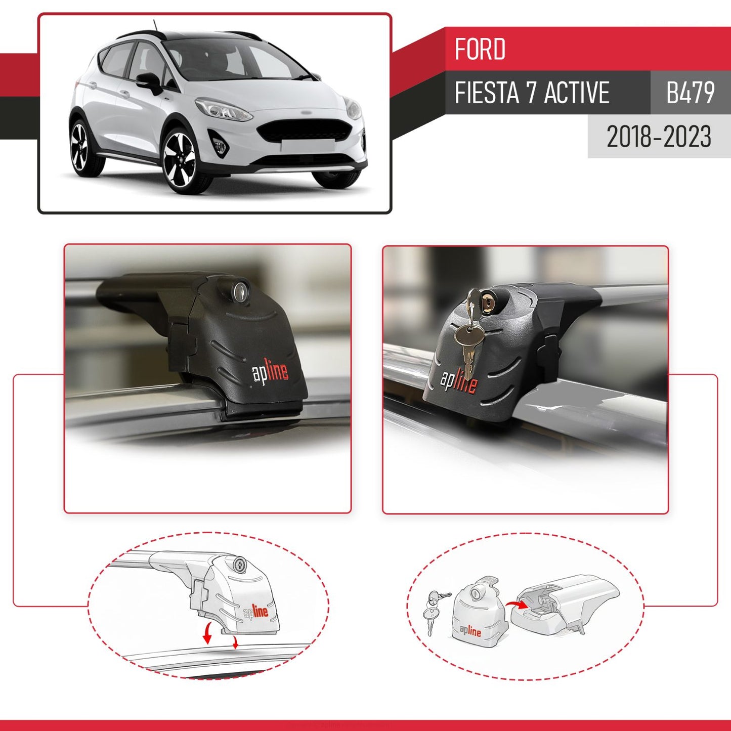 Compatible avec Ford Fiesta 7 Active (B479) 2018-2023 ACE-2 modèle Barres de Toit Railing Porte-Bagages de Voiture Gris Aluminium Barres