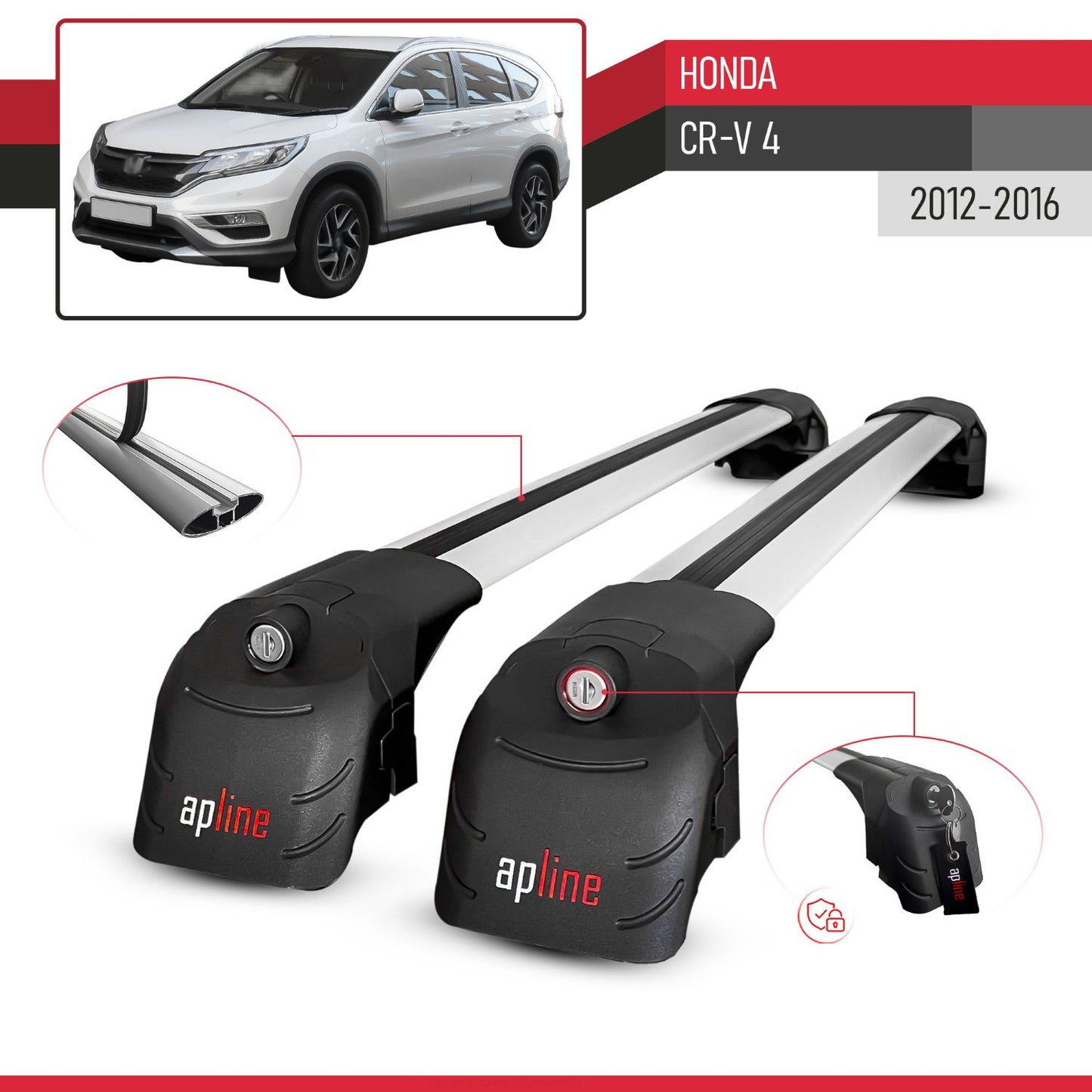 Compatible avec Honda CR-V 4 2012-2016 ACE-2 modèle Barres de Toit Railing Porte-Bagages de Voiture Gris Aluminium Barres