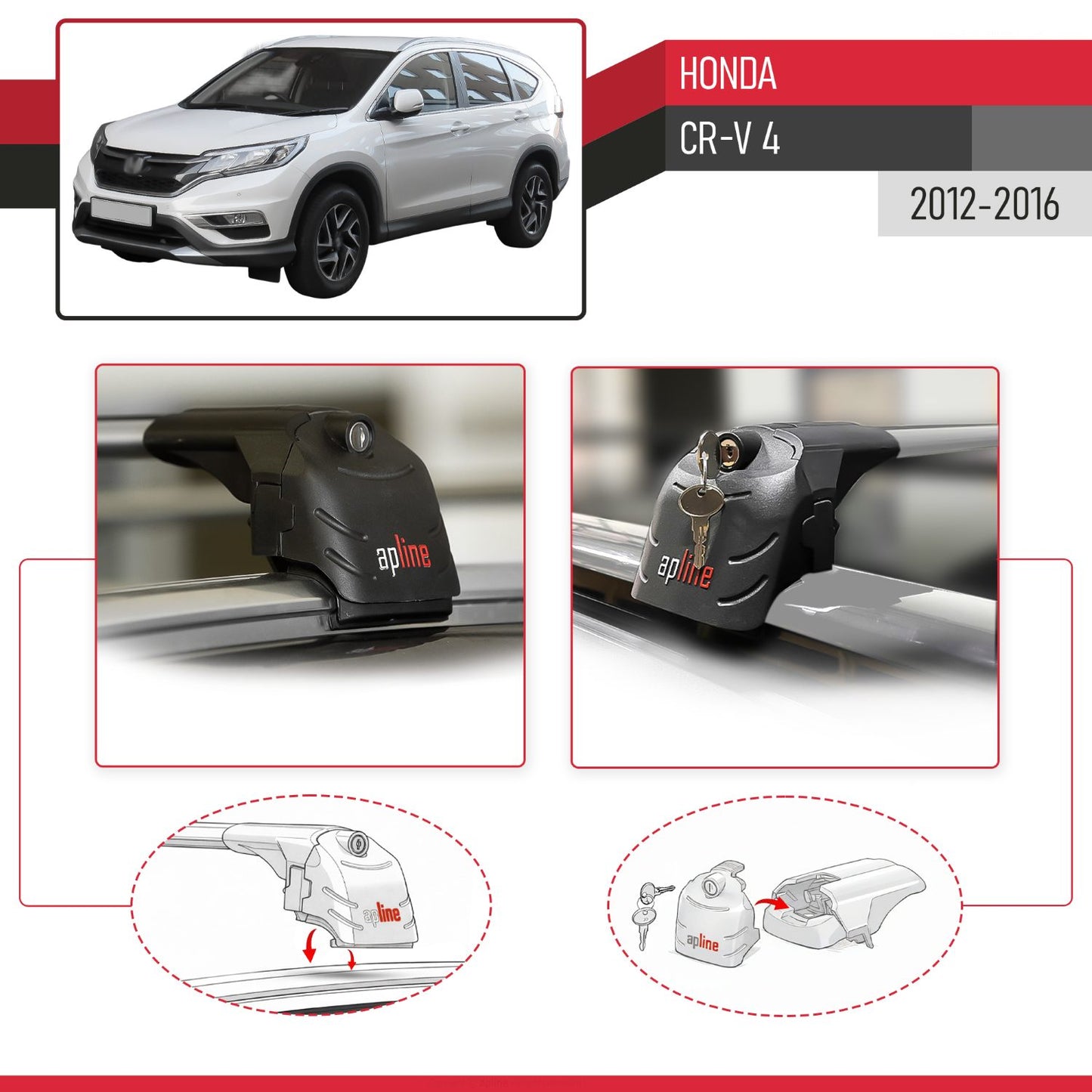Compatible avec Honda CR-V 4 2012-2016 ACE-2 modèle Barres de Toit Railing Porte-Bagages de Voiture Gris Aluminium Barres