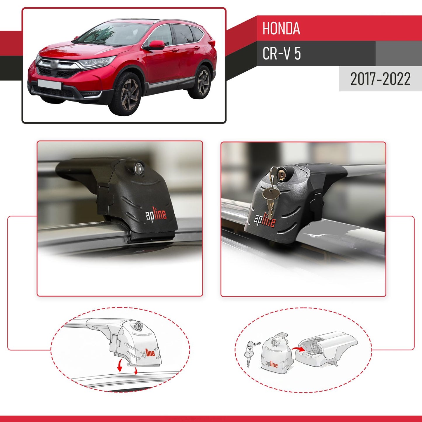 Compatible avec Honda CR-V 5 2017-2022 ACE-2 modèle Barres de Toit Railing Porte-Bagages de Voiture Gris Aluminium Barres