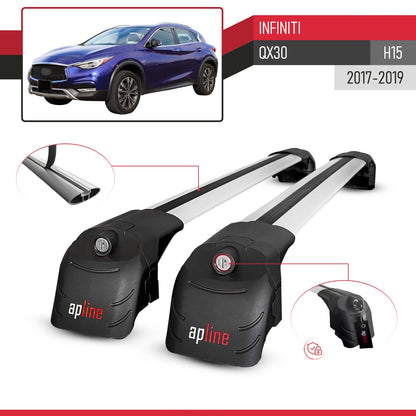 Compatible avec Infiniti QX30 (H15) 2017-2019 ACE-2 modèle Barres de Toit Railing Porte-Bagages de Voiture Gris Aluminium Barres