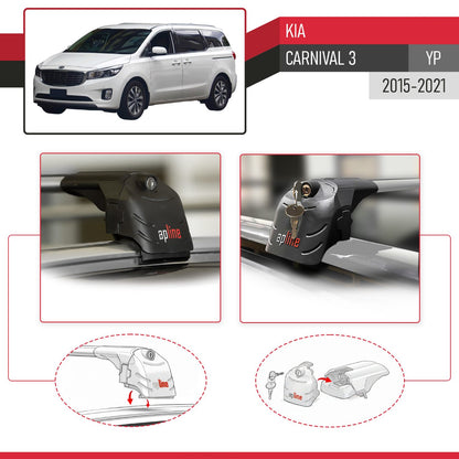 Compatible with Kia Carnival 3 (YP) 2015-2021 ACE-2 Car Roof Rack Cross Bar Grey Aluminium 2 Bars