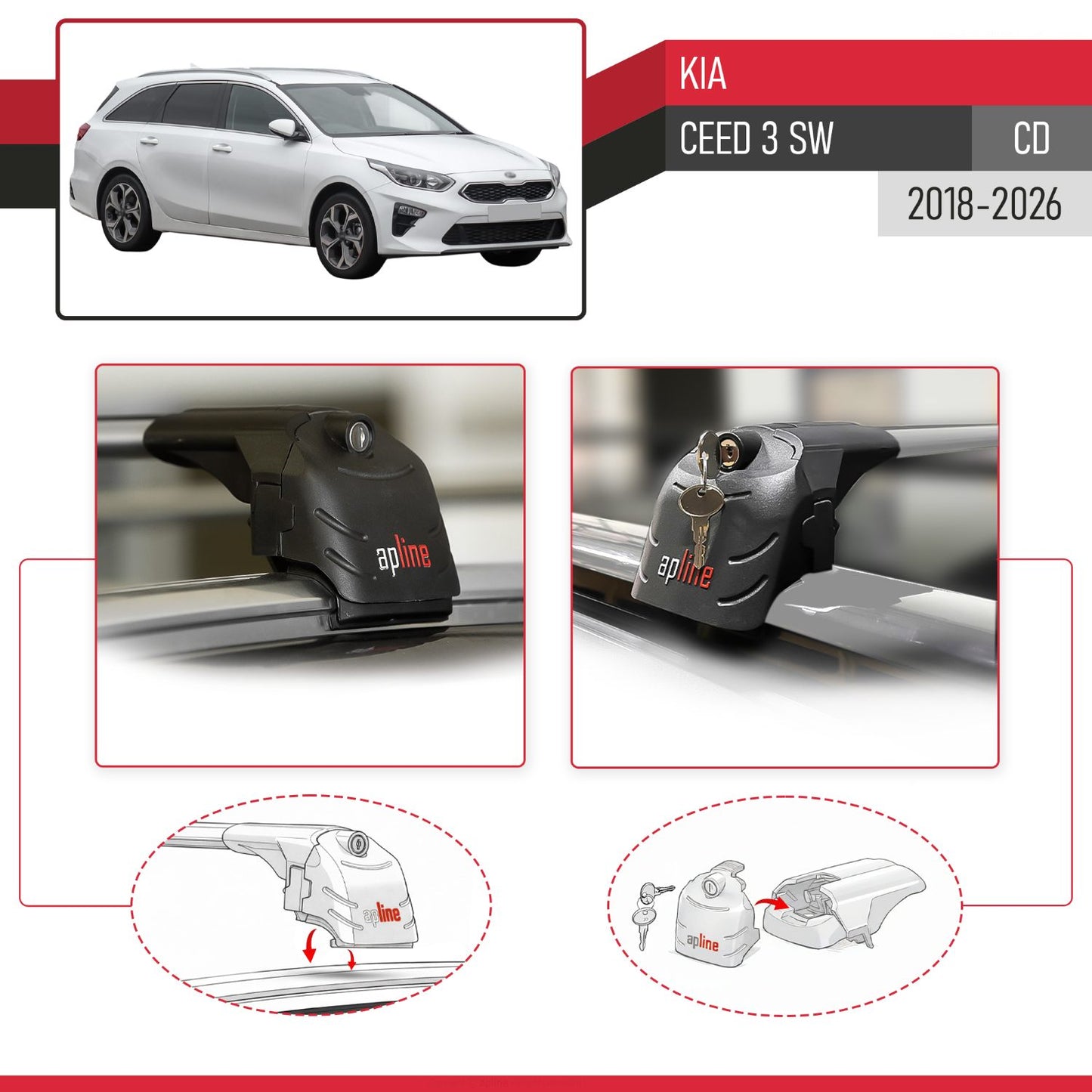 Compatible with Kia Ceed 3 (CD) SW 2019-2025 ACE-2 Car Roof Rack Cross Bar Grey Aluminium 2 Bars