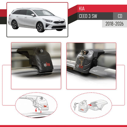 Compatible with Kia Ceed 3 (CD) SW 2019-2025 ACE-2 Car Roof Rack Cross Bar Grey Aluminium 2 Bars