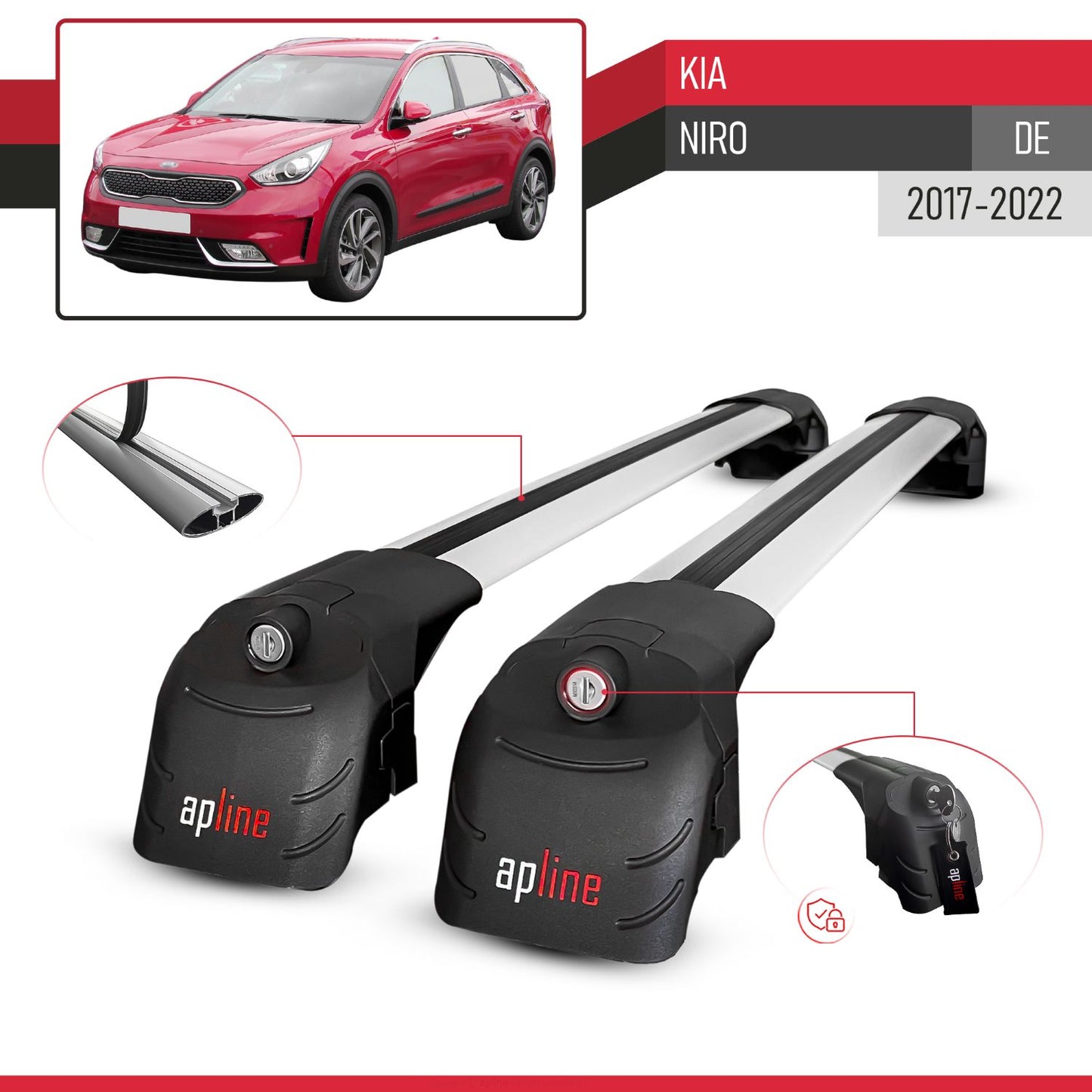Compatible with Kia Niro (DE) 2017-2022 ACE-2 Car Roof Rack Cross Bar Grey Aluminium 2 Bars