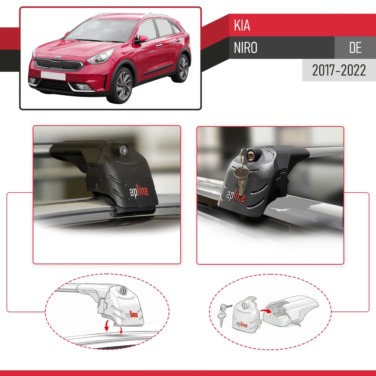 Compatible with Kia Niro (DE) 2017-2022 ACE-2 Car Roof Rack Cross Bar Grey Aluminium 2 Bars