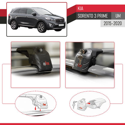 Compatible with Kia Sorento 3 (UM) Prime 2015-2020 ACE-2 Car Roof Rack Cross Bar Grey Aluminium 2 Bars