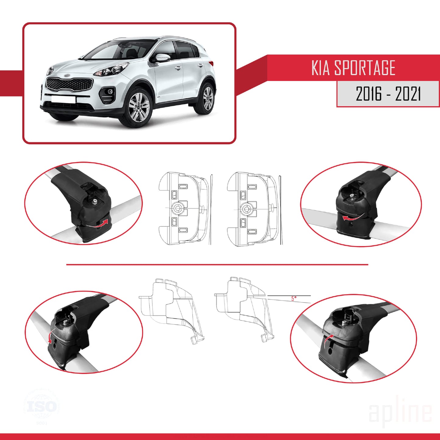 Compatible avec Kia Sportage 4 (QL) 2016-2021 ACE-2 Barres de Toit Railing Porte-Bagages de Voiture Gris Aluminium 2 Barres