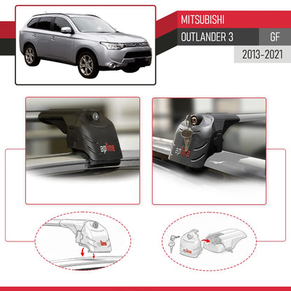 Compatible with Mitsubishi Outlander 3 2013-2018 ACE-2 Car Roof Rack Cross Bar Grey Aluminium 2 Bars