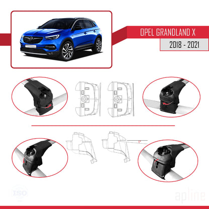 Compatible avec Opel Grandland X 2018-2021 ACE-2 Barres de Toit Railing Porte-Bagages de Voiture Gris Aluminium 2 Barres