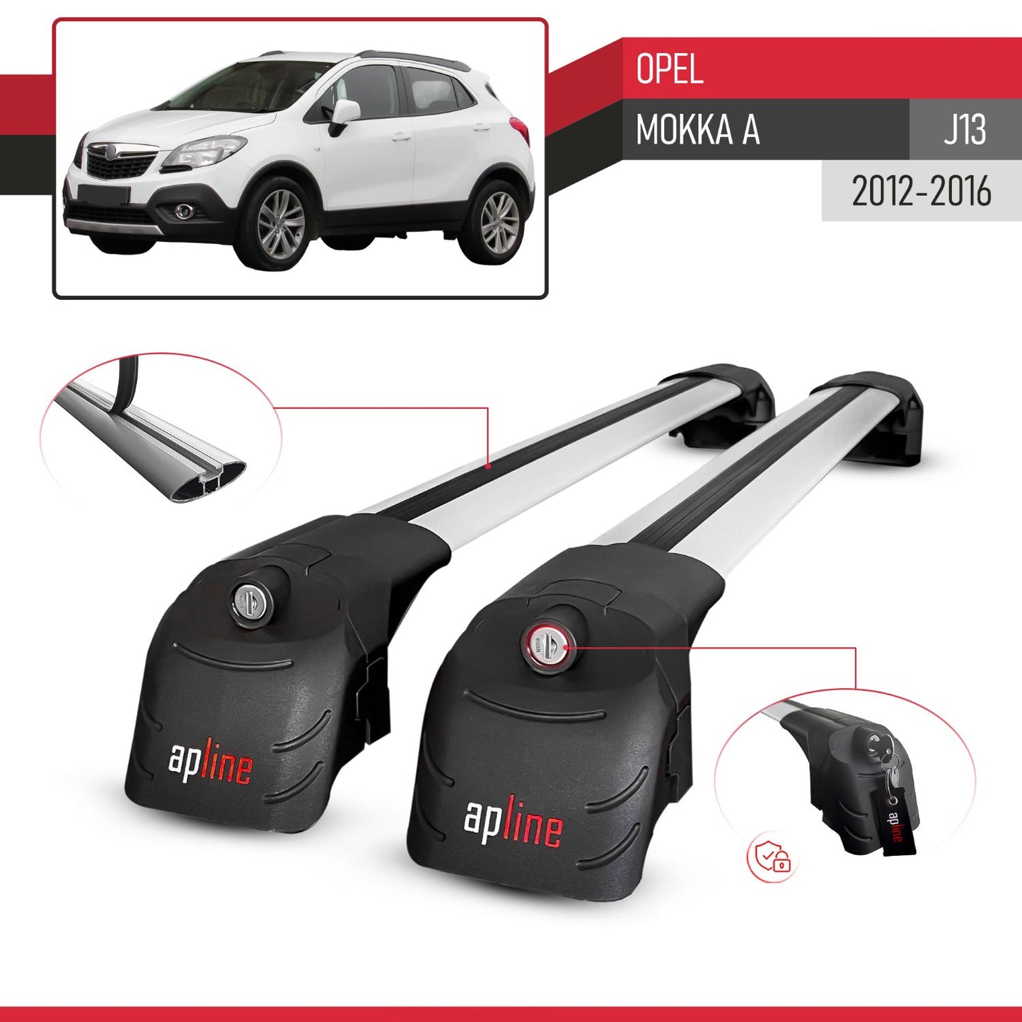 Compatible with Opel Mokka A (J13) 2012-2016 ACE-2 Car Roof Rack Cross Bar Grey Aluminium 2 Bars