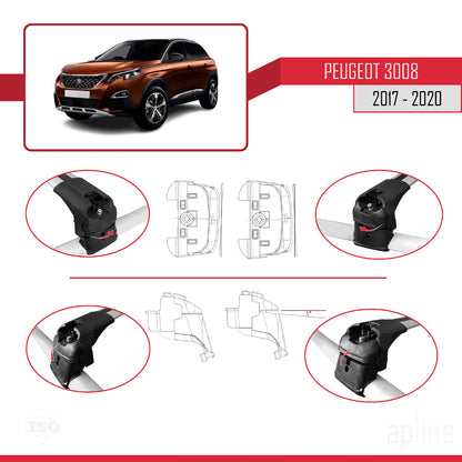 Compatible avec Peugeot 3008 II (P84) Pre-Facelift 2017-2020 ACE-2 Barres de Toit Railing Porte-Bagages de Voiture Gris Aluminium 2 Barres