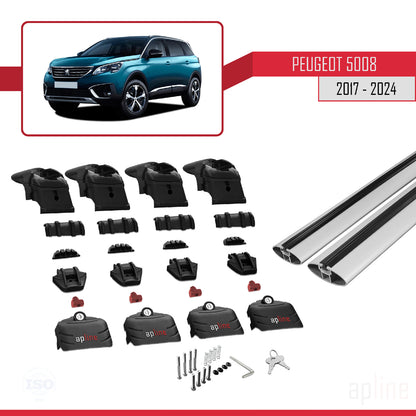 Compatible avec Peugeot 5008 II (P87) 2017-2024 ACE-2 Barres de Toit Railing Porte-Bagages de Voiture Gris Aluminium 2 Barres