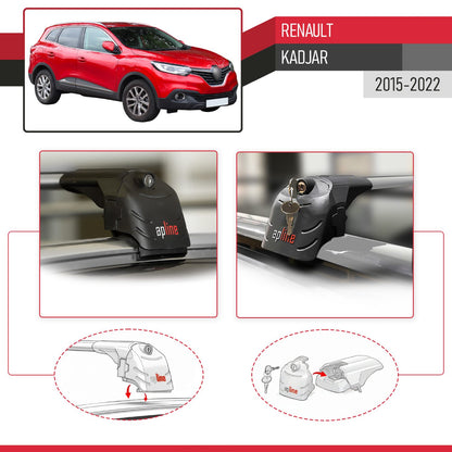 Compatible with Renault Kadjar 2015-2022 ACE-2 Car Roof Rack Cross Bar Grey Aluminium 2 Bars