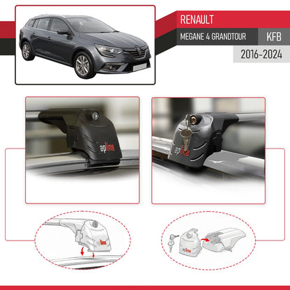 Compatible avec Renault Megane 4 (KFB) Grandtour 2016-2024 ACE-2 modèle Barres de Toit Railing Porte-Bagages de Voiture Gris Aluminium Barres