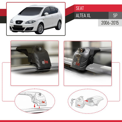 Compatible with Seat Altea XL 2006-2015 ACE-2 Car Roof Rack Cross Bar Grey Aluminium 2 Bars
