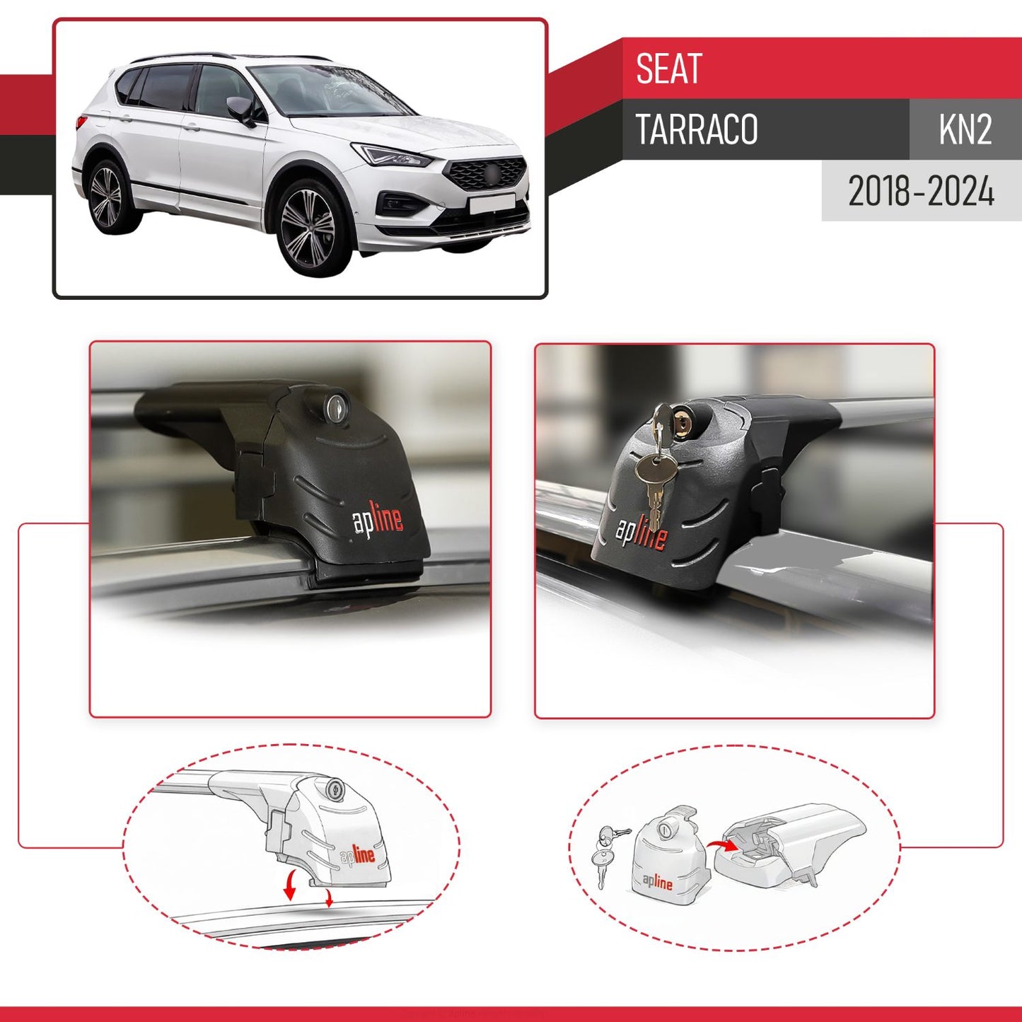 Compatible with Seat Tarraco (KN2) 2018-2024 ACE-2 Car Roof Rack Cross Bar Grey Aluminium 2 Bars