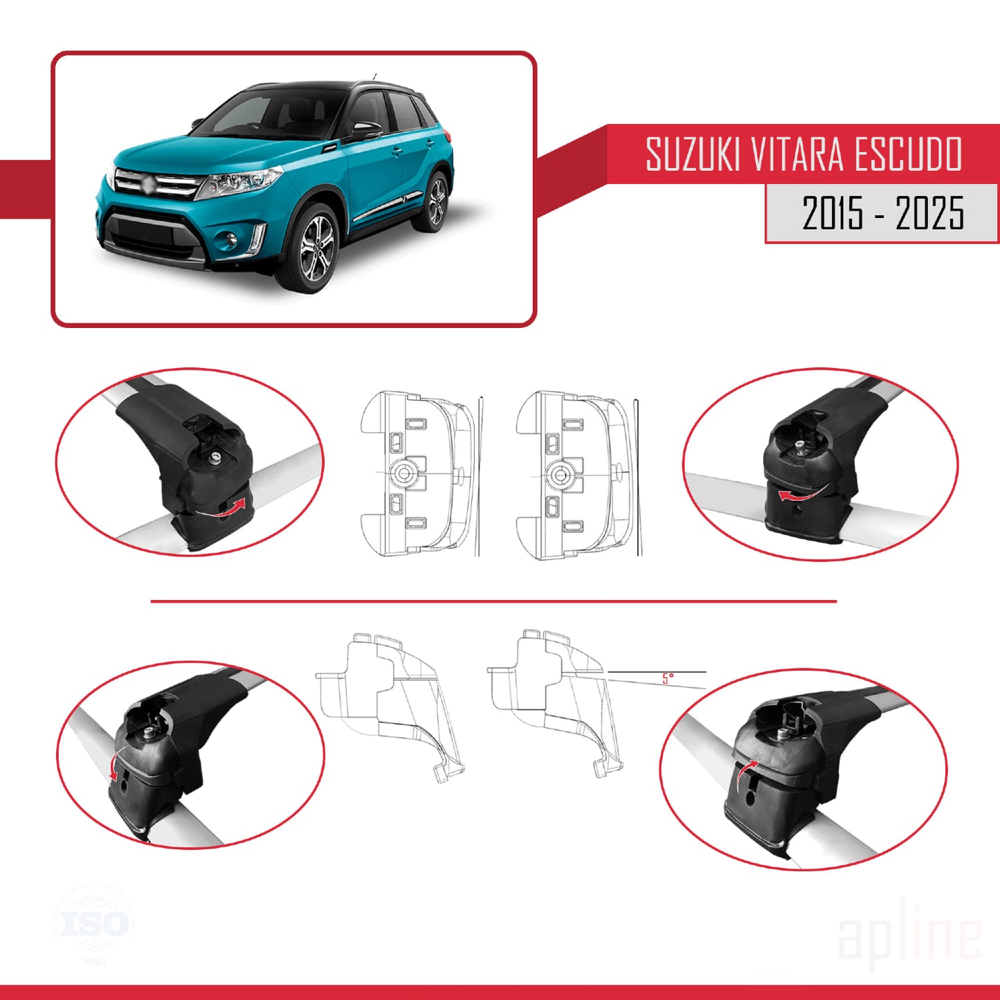 Compatible avec Suzuki Vitara/Escudo (LY) 2015-2025 ACE-2 Barres de Toit Railing Porte-Bagages de Voiture Gris Aluminium 2 Barres