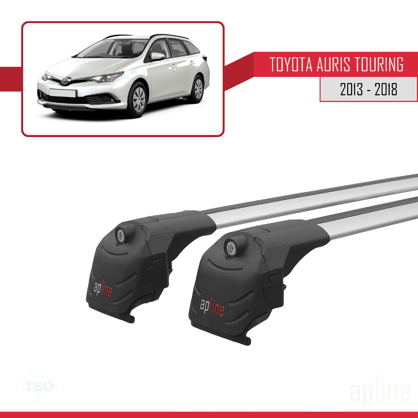 Compatible avec Toyota Auris 2 (E180) Touring Sports 2013-2018 ACE-2 Barres de Toit Railing Porte-Bagages de Voiture Gris Aluminium 2 Barres