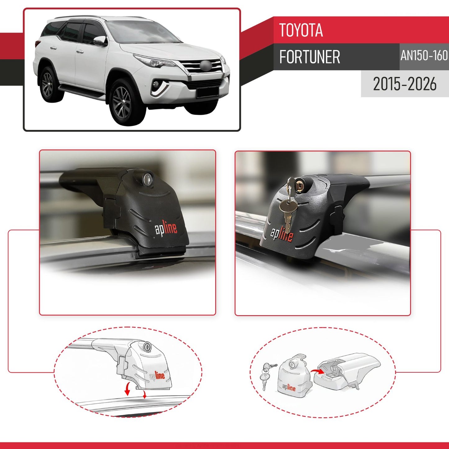 Compatible with Toyota Fortuner (AN160) 2015-2023 ACE-2 Car Roof Rack Cross Bar Grey Aluminium 2 Bars