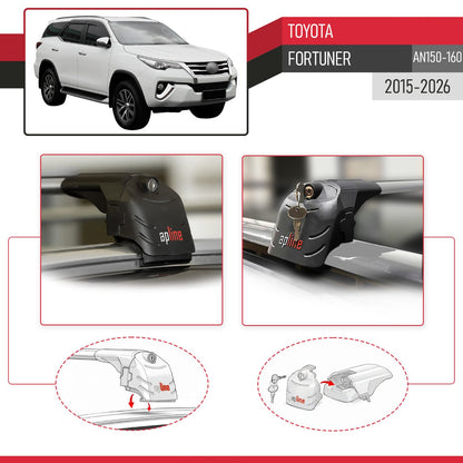 Compatible with Toyota Fortuner (AN160) 2015-2023 ACE-2 Car Roof Rack Cross Bar Grey Aluminium 2 Bars