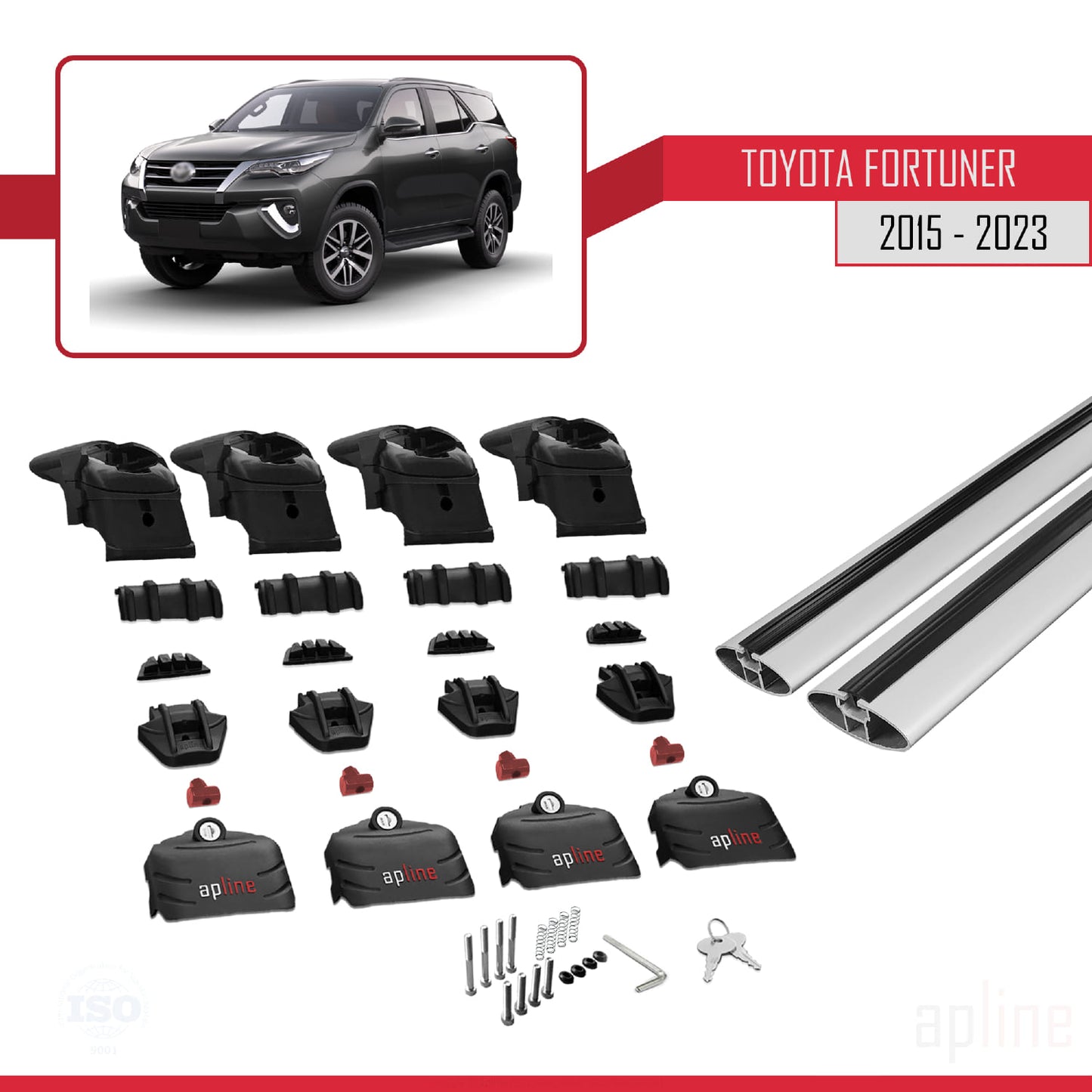 Compatible avec Toyota Fortuner (AN160) 2015-2023 ACE-2 Barres de Toit Railing Porte-Bagages de Voiture Gris Aluminium 2 Barres