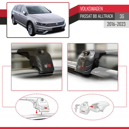 Compatible with Volkswagen Passat B8 (3G) Alltrack 2016-2023 ACE-2 Car Roof Rack Cross Bar Grey Aluminium 2 Bars