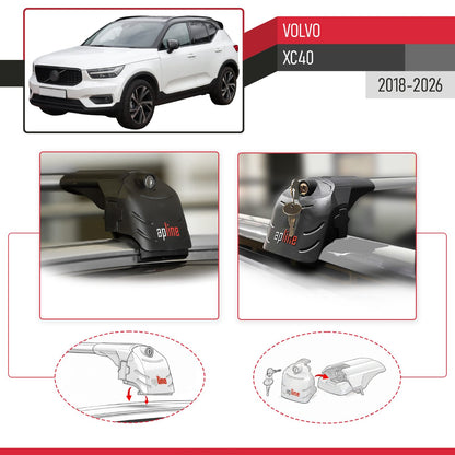 Compatible avec Volvo XC40 2018-2026 ACE-2 modèle Barres de Toit Railing Porte-Bagages de Voiture Gris Aluminium Barres