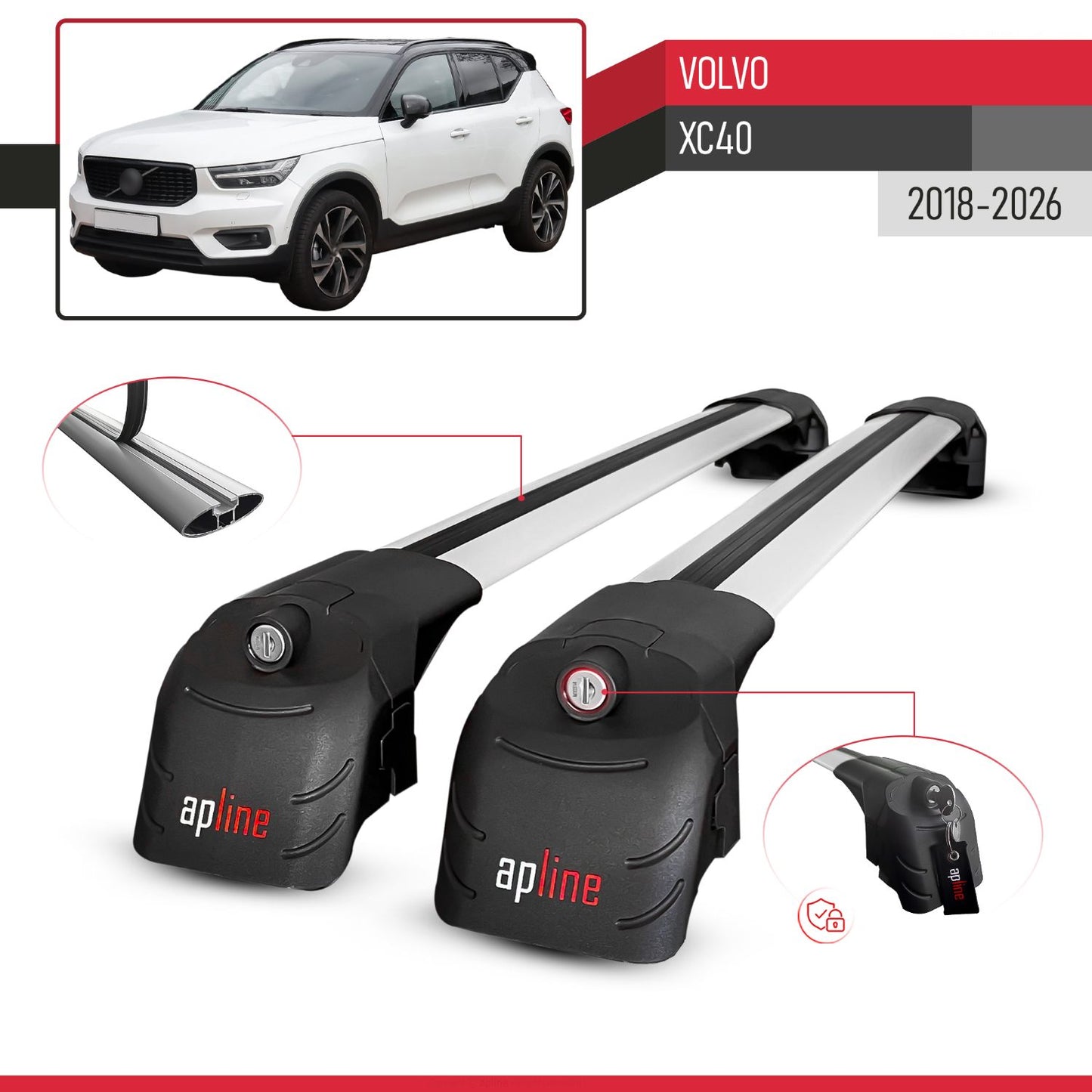 Compatible avec Volvo XC40 2018-2026 ACE-2 modèle Barres de Toit Railing Porte-Bagages de Voiture Gris Aluminium Barres
