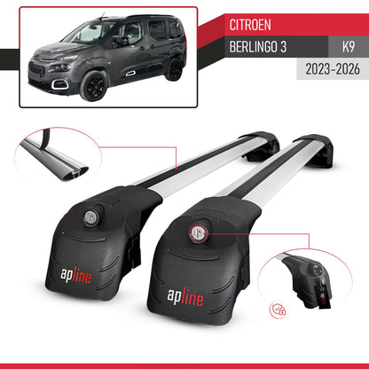 Compatible avec Citroen Berlingo 3 (K9) 2023-2026 ACE-2 modèle Barres de Toit Railing Porte-Bagages de Voiture Gris Aluminium Barres