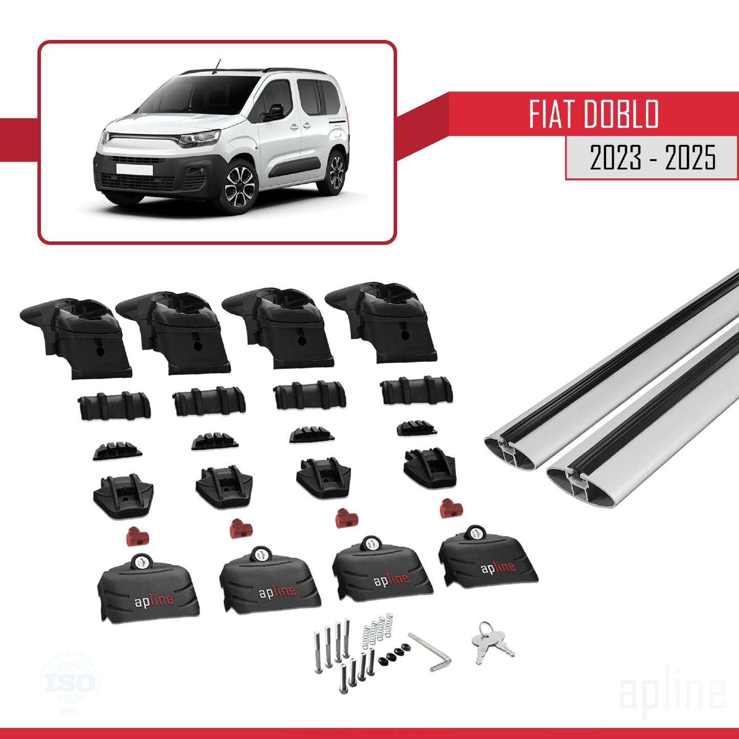 Compatible avec Fiat Doblo 3 2023-2025 ACE-2 Barres de Toit Railing Porte-Bagages de Voiture Gris Aluminium 2 Barres