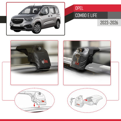 Compatible with Opel Combo E Life 2023-2025 ACE-2 Car Roof Rack Cross Bar Grey Aluminium 2 Bars