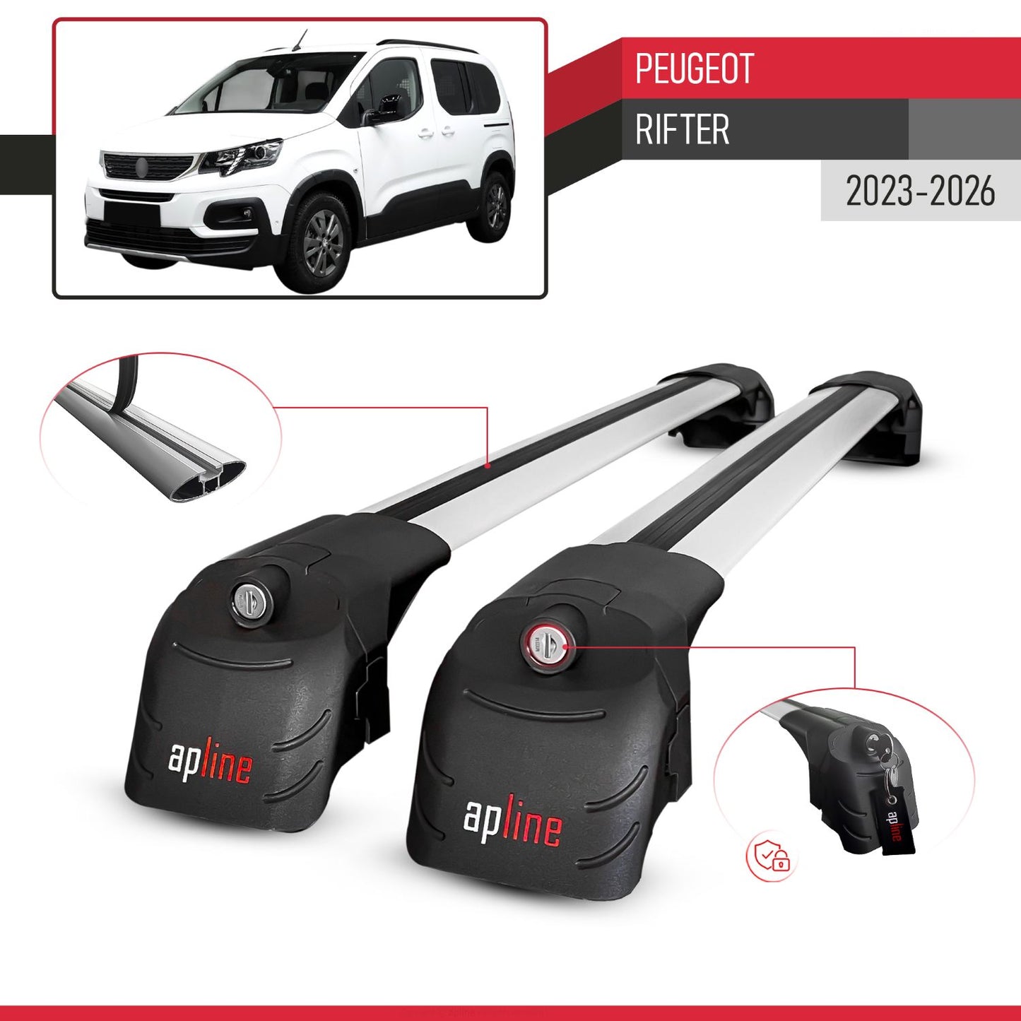 Compatible avec Peugeot Rifter 2023-2026 ACE-2 modèle Barres de Toit Railing Porte-Bagages de Voiture Gris Aluminium Barres