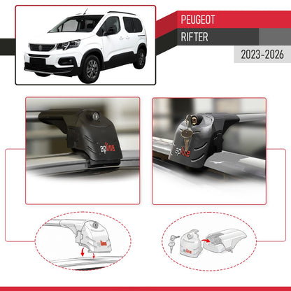 Compatible avec Peugeot Rifter 2023-2026 ACE-2 modèle Barres de Toit Railing Porte-Bagages de Voiture Gris Aluminium Barres