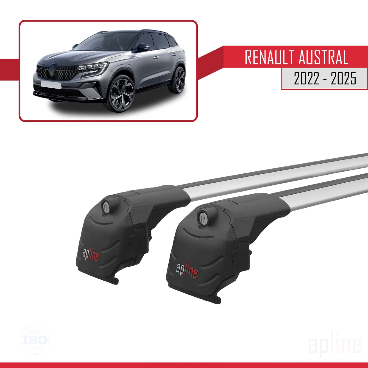 Compatible avec Renault Austral (RHN) 2022-2025 ACE-2 Barres de Toit Railing Porte-Bagages de Voiture Gris Aluminium 2 Barres