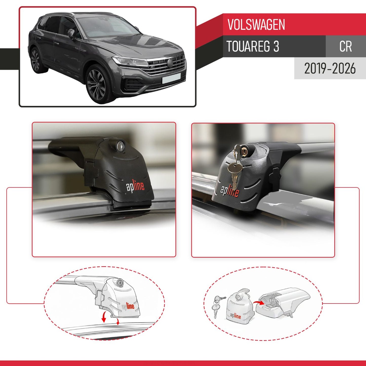 Compatible avec Volkswagen Touareg 3 (CR) 2019-2026 ACE-2 modèle Barres de Toit Railing Porte-Bagages de Voiture Gris Aluminium Barres
