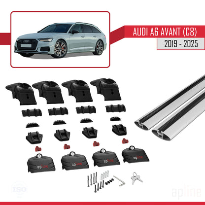 Compatible avec A6 (C8) Avant 2019-2025 ACE-2 Barres de Toit Railing Porte-Bagages de Voiture Gris Aluminium 2 Barres