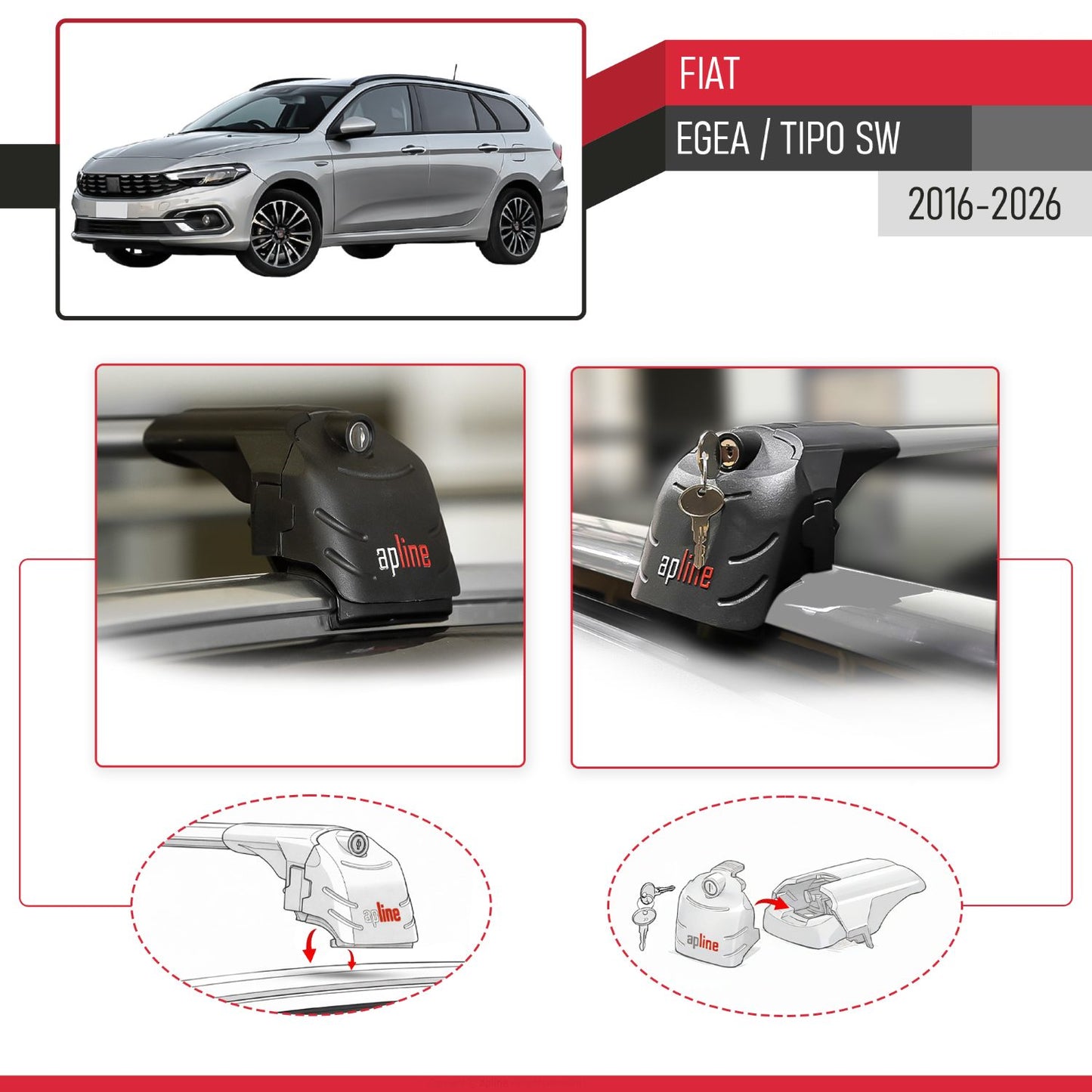 Compatible avec Fiat Egea Tipo SW 2016-2026 ACE-2 modèle Barres de Toit Railing Porte-Bagages de Voiture Gris Aluminium Barres